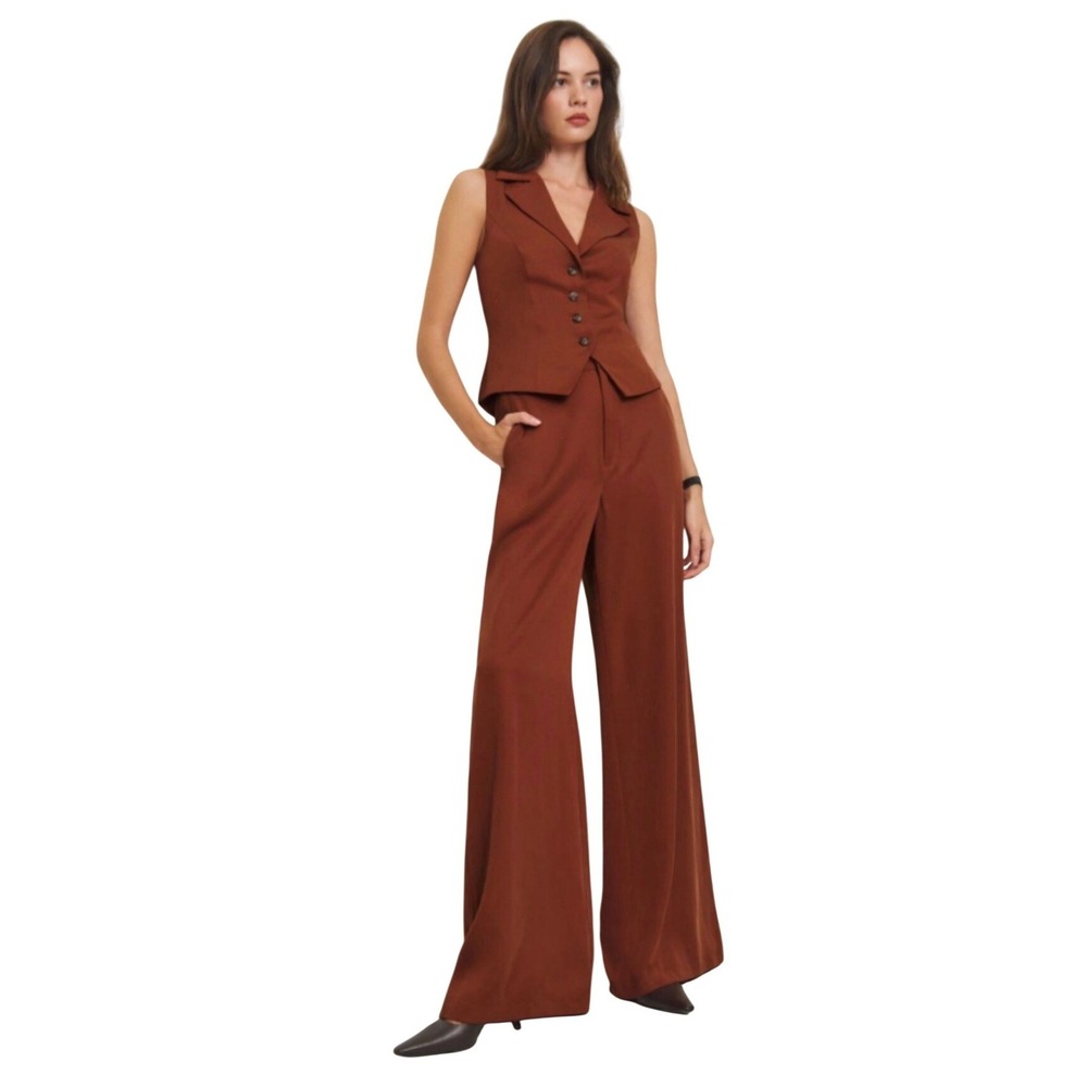 Reformation Rust Brown Wide-Leg Vest Pantsuit